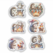 Festive Woodland Animal Stickers – Hedgehogs, Owls シール (正面)