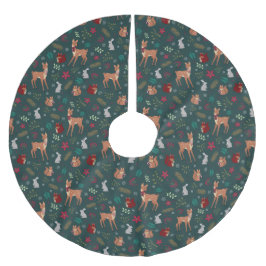 Festive Woodland Friends Dark Green Tree Skirt ブラッシュドポリエステルツリースカート