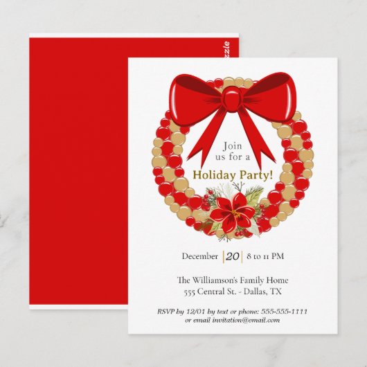 Festive Wreath Holiday ポストカード (正面/裏面)