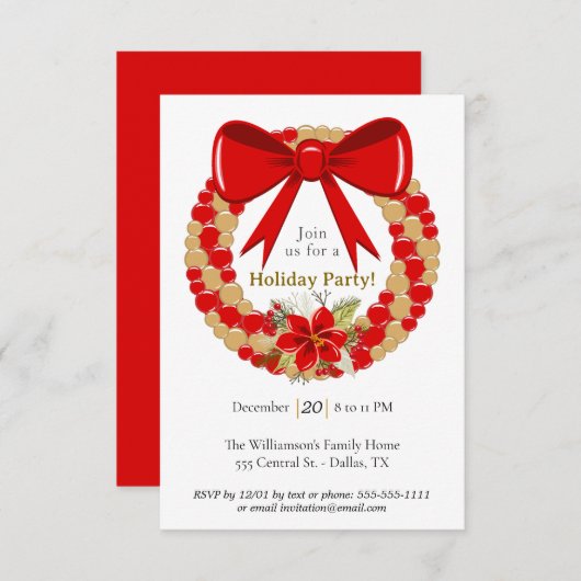 Festive Wreath Holiday 招待状 (正面/裏面)