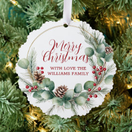 Festive Wreath with Red Berries and Eucalyptus  オーナメントカード