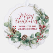 Festive Wreath with Red Berries and Eucalyptus オーナメントカード (裏面)