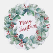 Festive Wreath with Red Berries and Eucalyptus  オーナメントカード (裏面)