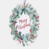 Festive Wreath with Red Berries and Eucalyptus  オーナメントカード (左)