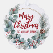 Festive Wreath with Red Berries and Eucalyptus  オーナメントカード (裏面)