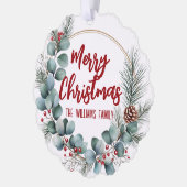 Festive Wreath with Red Berries and Eucalyptus  オーナメントカード (左)