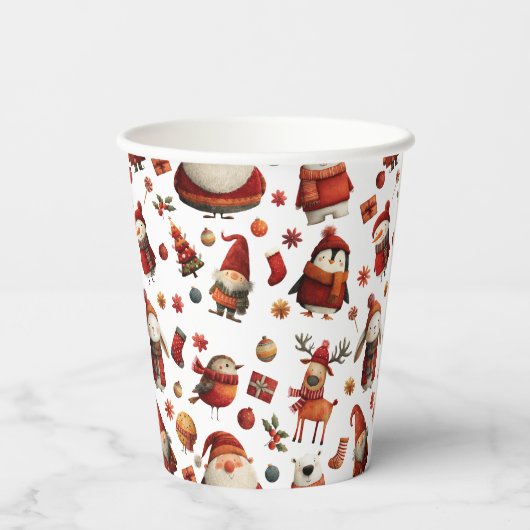 Festive Xmas Pattern Cute Watercolor Christmas  紙コップ (裏面)