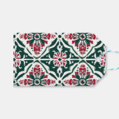 Festive Xmas Tree Pattern Red, Green & Gold ギフトタグ (正面(横))