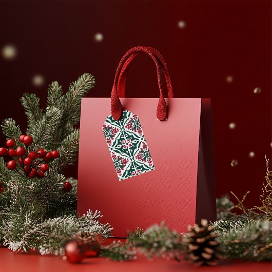 Festive Xmas Tree Pattern Red, Green & Gold ギフトタグ