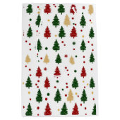 Festive Xmas Tree Pattern Red, Green & Gold ミディアムペーパーバッグ (正面)