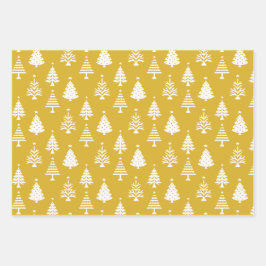 Festive Yellow and White Christmas Tree Pattern ラッピングペーパーシート