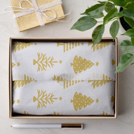 Festive Yellow and White Christmas Tree Pattern 薄葉紙 (ギフト)