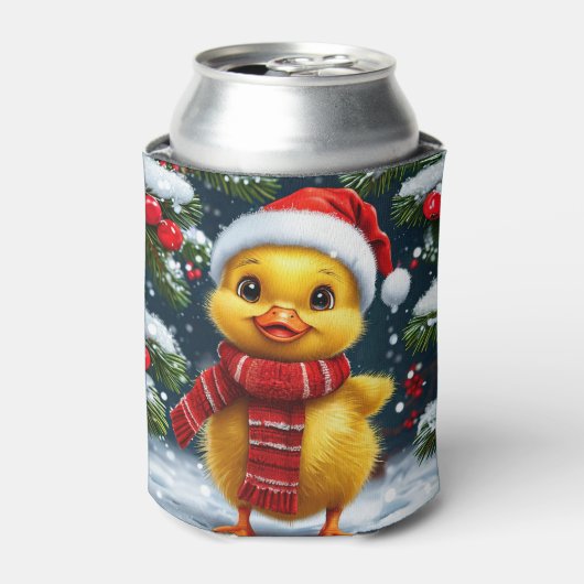 Festive Yellow Duckling in Santa Hat 缶クーラー (缶正面)
