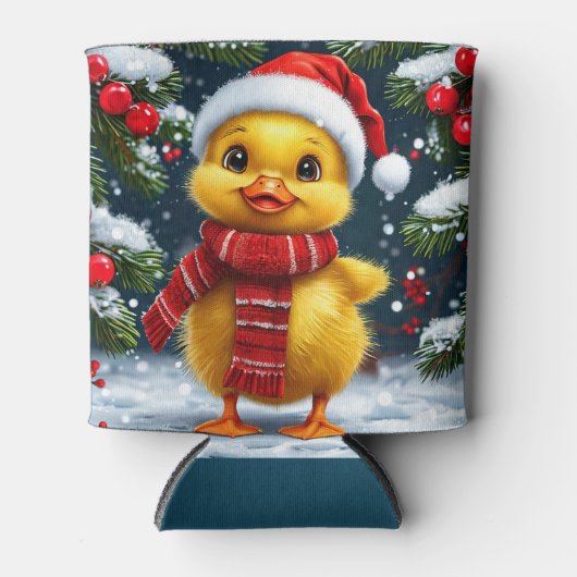 Festive Yellow Duckling in Santa Hat 缶クーラー (正面)