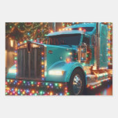 Festlicher Weihnachts-LKW mit Lichtern ラッピングペーパーシート (正面3)