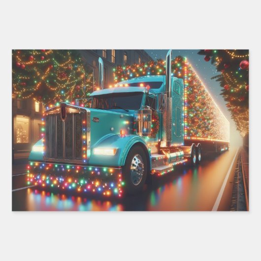 Festlicher Weihnachts-LKW mit Lichtern ラッピングペーパーシート (正面)