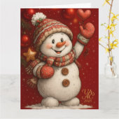 Festliches Weihnachtsmotiv auf rotem Hintergrund カード (黄色い花)
