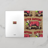 Fetch Occuesポスタユーモアのあるー泥ラブラドール犬 箔グリーティングカード (外側レイダウン)