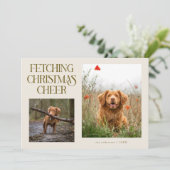 Fetching Christmas Cheer Cream Dog Photo シーズンカード (スタンド正面)