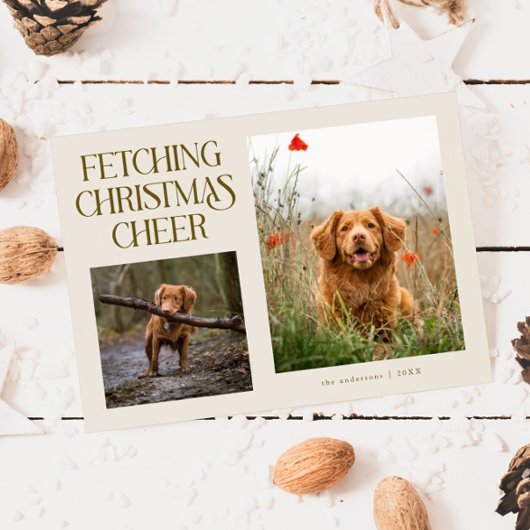 Fetching Christmas Cheer Cream Dog Photo シーズンカード
