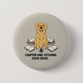 Fetching Good Ideas Golden Retriever Writers Book  缶バッジ
