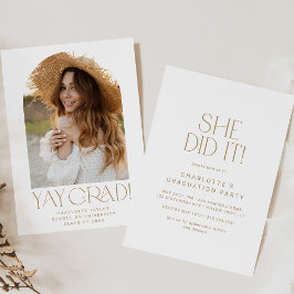 Fete金ゴールドモダン彼女はそれを撮影したアーチ卒業式 招待状