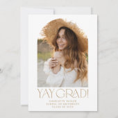 Fete金ゴールドモダン彼女はそれを撮影したアーチ卒業式 招待状 (裏面)