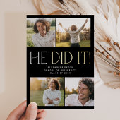 Fete モダン Foil Black彼はそれを撮影した卒業 箔招待状