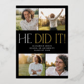 Fete モダン Foil Black彼はそれを撮影した卒業 箔招待状 (正面)