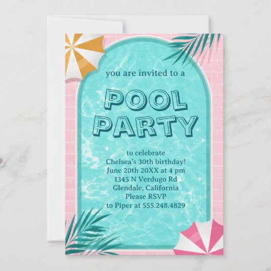 Fête d'anniversaire rose de Palm Springs Summer Po 招待状 (正面)