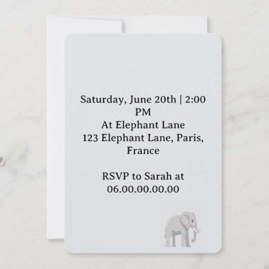 Fête de bienvenue du petit éléphant 招待状 (裏面)