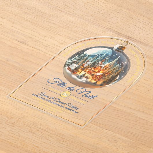 Fête de Noël scène de Noël dans une boule アクリル招待状 (レイダウン)