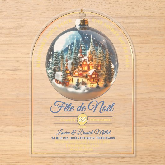 Fête de Noël scène de Noël dans une boule アクリル招待状 (正面)