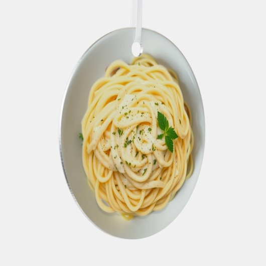 Fettuccini Alfredoリアルおもしろいフードクリスマス メタルオーナメント (正面右)