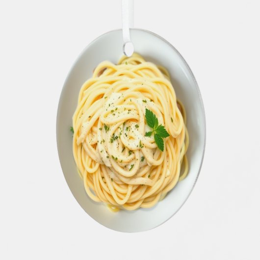 Fettuccini Alfredoリアルおもしろいフードクリスマス メタルオーナメント (正面左)