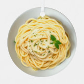 Fettuccini Alfredoリアルおもしろいフードクリスマス メタルオーナメント (正面)