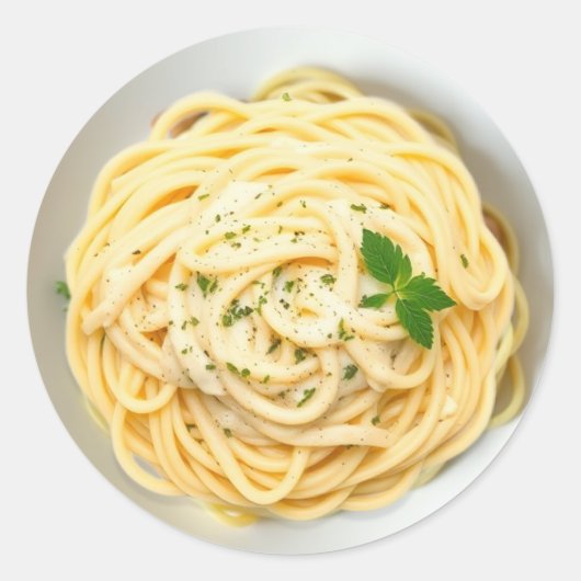 Fettuccini Alfredoリアルおもしろいフード ラウンドシール (正面)