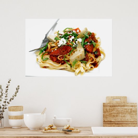Fettuccini With Roasted Tomato And Basil ポスター (キッチン)