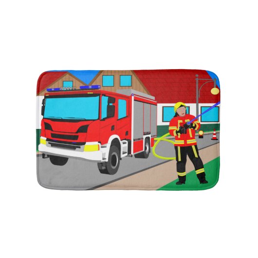 Feuerwehrmann im Feuerwehreinsatz beim löschen Bad バスマット (正面)