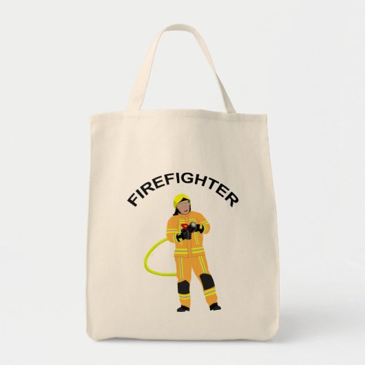 Feuerwehrmann in sandfarbener Einsatzkleidung Trag トートバッグ (正面)