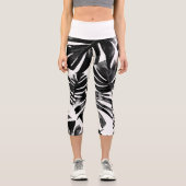 🖤 Feuillage Tropical Noir et Blanc 🌿 カプリレギンス (正面)