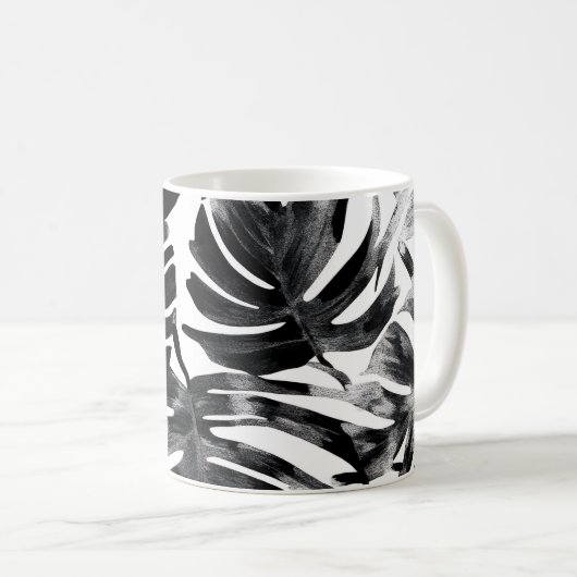 🖤 Feuillage Tropical Noir et Blanc 🌿 コーヒーマグカップ (正面右)