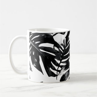 🖤 Feuillage Tropical Noir et Blanc 🌿 コーヒーマグカップ