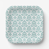 Feuille Damask Teal Large Pattern ペーパープレート (正面)