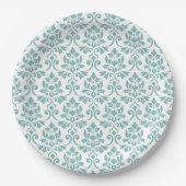 Feuille Damask Teal Large Pattern ペーパープレート (正面)