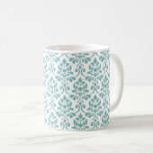 Feuille Damask Teal Pattern コーヒーマグカップ (正面右)