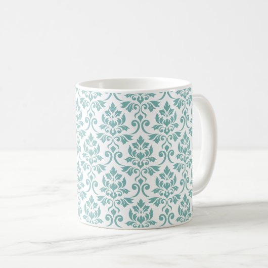 Feuille Damask Teal Pattern コーヒーマグカップ (正面右)