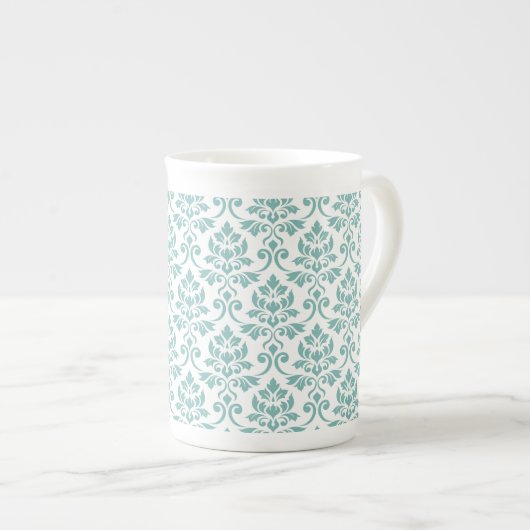 Feuille Damask Teal Pattern ボーンチャイナマグカップ (正面右)