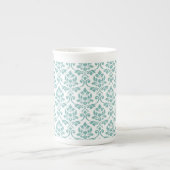 Feuille Damask Teal Pattern ボーンチャイナマグカップ (正面)
