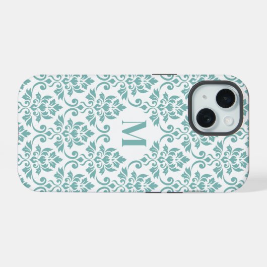 Feuille Damask Teal Pattern (Custom) iPhone 15ケース (裏面横)